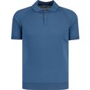 John Smedley Hanwell Raglan Sleeve Retro Knitted Polo Shirt in Estate Blue