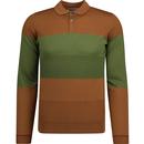 john smedley mens yate knitted mixed texture long sleeve polo top ginger green