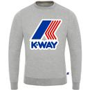 K-Way Augustine Men's Retro 1980s Macro Logo Sweatshirt in Light Grey Marl