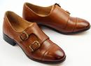 Calypso LACEYS Retro Monk Strap Toe Cap Shoes TAN