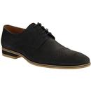 Lacuzzo Men's Retro Mod Nubuck Leather Brogue Toe Cap Derby Shoes in Black
