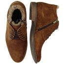 LACUZZO Retro Fur Lined Side Zip Suede Boots BROWN
