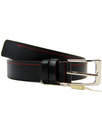 LACUZZO Retro Indie Mod Red Stitch Leather Belt