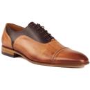 Lacuzzo Men's Retro Mod Scotch Grain Burnished Leather Two Tone Toe Cap Oxford Shoes in Brown