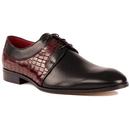 Lacuzzo Men's Retro Mod Two Tone Croc Stamp Leather Derby Shoes in Black/Wine
