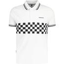 lambretta mens mod 2 tone tipped chequerboard panel jersey polo tshirt white