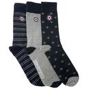 Lambretta 3 Pack Mod Target Socks in Black/Grey