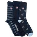 Lambretta 3 Pack Mod Target Paisley Socks in Navy