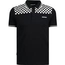 lambretta mens two tone checkerboard panel tipped polo tshirt black white