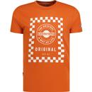 lambretta mens checkerboard print crew neck tshirt burnt orange