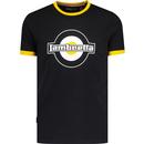 lambretta clothing mens 1960s mod logo print retro ringer neck tshirt black yellow