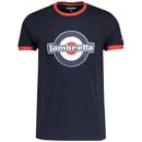Lambretta 1960s Mod Logo Retro Ringer T-shirt Navy