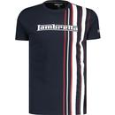 lambretta mens retro multiple racing stripe mod crew neck tshirt navy