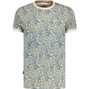 lambretta clothing mens retro 60s paisley pattern ringer neck tshirt wood ash green