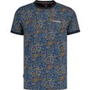 lambretta clothing mens retro 60s paisley pattern ringer neck tshirt navy