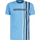 lambretta mens retro racing stripe mod crew neck tshirt azure blue