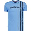 lambretta mens logo racing stripe crew neck tshirt azure blue