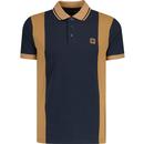 lambretta mens vintage vertical contrast panel pique polo navy tobacco brown