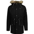 lambretta mens sherpa lined faux fur trimmed hood parka jacket black