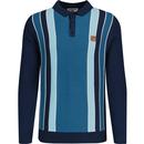 lambretta mens striped knitted long sleeve polo top navy blue