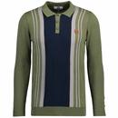 Lambretta 60s Mod Stripe Panel Knitted Polo Shirt in Green and Navy