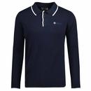 Lambretta Retro Mod Long Sleeve Knitted Tipped Polo Shirt in Navy