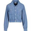 lee jeans womens boxy notch collar denim puff sleeves lightweight denim jacket light blue
