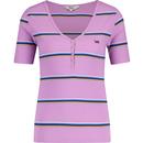 lee jeans womens henley ribbed stripe button v neck tshirt pansy lilac