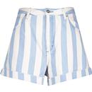 lee jeans womens pleated wide stripe denim shorts white blue
