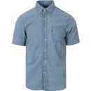 levis mens classic chest pocket standard short sleeve denim shirt stonewash blue
