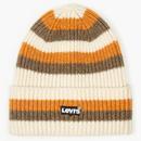 Levi's Essential Retro Stripe Ribbed Beanie Hat in Off White D7826-0003