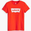 levis womens floral batwing logo print perfect crew neck tshirt red