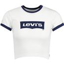 levis womens graphic logo print ringer neck cropped tshirt white navy