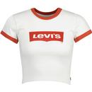 levis womens graphic logo print ringer neck cropped tshirt white red