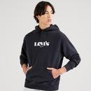 levis mens relaxed fit graphic logo print front pocket hoodie caviar black