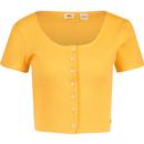 levis womens rach ribbed button front scoop neck top amber yellow