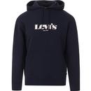 levis mens relaxed fit logo print front pocket hoodie dress blue