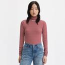 Levi's Ruched Stripe Turtleneck Top in Dill Stripe Syrah A68880003