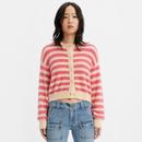 Levi's Retro Fuzzy Jenny Stripe Cat Cardigan in Marzipan and Pink A32350010