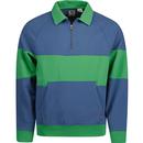 levis mens colour block raglan sleeve 1/4 zip polo neck sweatshirt green blue