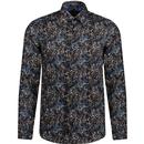guide london mens abstract swirl pattern long sleeve shirt navy tan