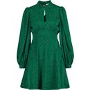 Louche Ari Retro Mod 60s Patchwork Long Sleeve Mini Dress in Green