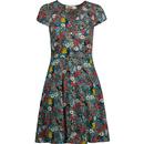 Cathleen LOUCHE Retro 60s Flower Mini Tea Dress 