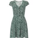 louche womens cathleen ditsy flower print button front mini tea dress green