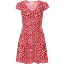 louche womens cathleen ditsy flower print button front mini tea dress red