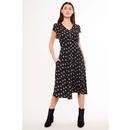 Louche Cathleen Retro Midi Dress in Black and Anemone Floral