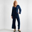 Louche Coraline Brushed Marl V-neck Retro Jumpsuit in Navy