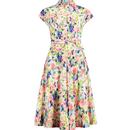 Louche London Fleur Summer Dream Retro 60s Floral Print Midi Shirt Dress