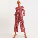 Louche Women's Gayane Zebra Pop Print Long Sleeve Jumpsuit in Pink and Red