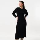 Louche Guila Eyelash Rib Long Sleeve Fluffy Midi Dress in Black